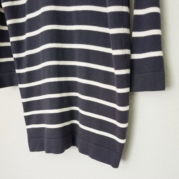 Part Two Striped Longline Tunic Cardigan M Cotton Blend One Hook Eye Preppy Knit - Picture 10 of 13